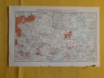 1928 - Spread Of the German Population - Original Vintage Geography Map - C10-3 - Image 1 of 4