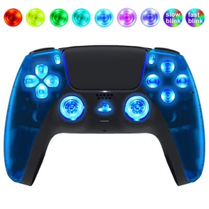 Blue Clear Silent Modz LED Light Up Buttons Wireless Custom Controller for PS5 - Picture 1 of 2