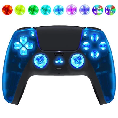Blue Clear Silent Modz LED Light Up Buttons Wireless Custom Controller for PS5 - Image 1 of 2