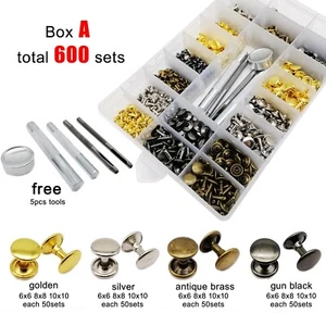 400/600 Juegos 6 8 10mm Doble Tapa Remache Tachuela Kit Caja para Bolso de Cinturón de Cuero Hágalo Usted Mismo - Imagen 1 de 8