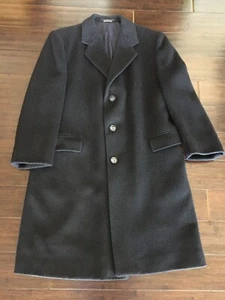 Men’s Gorgeous Cashmere Wool Black Overcoat Coat Soft Size 44 EUC - Picture 1 of 12