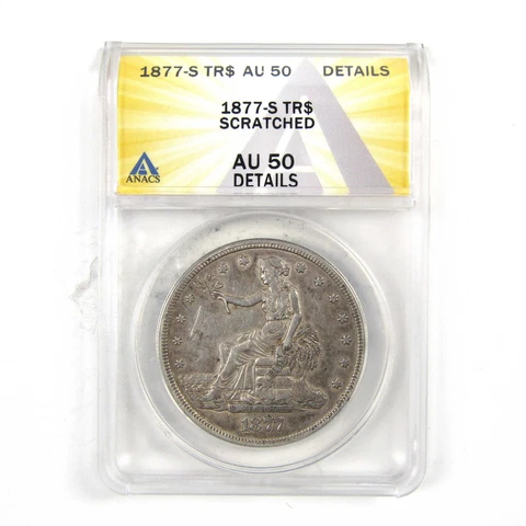 1877 S Trade Dollar AU 50 Details ANACS 90% Silver $1 Coin SKU:I4234 Cover