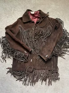Vintage Bermans Fringe Suede Button Jacket 70s Hippie Western Fringed - Picture 1 of 6