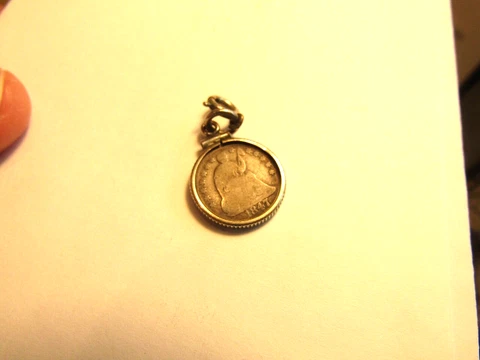 1847 HALF DIME ,PENDANT ORIGINAL PERIOD NECKLACE CHARM Cover