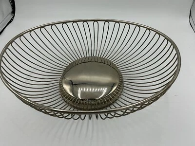 "Cesta de pan/fruta ovalada de alambre de plata Regal de colección de los años 60 ~ 10,5""" Foto 1 de 4
