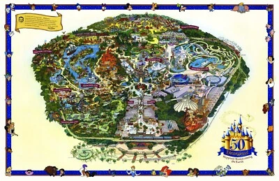 Póster con impresión de mapa del 50 aniversario del parque Disneyland 11 x 17 Foto 1 de 4