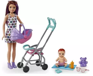 Juego de muñecas de niñera cochecito muñecas bebé accesorios asiento de transporte bebés juego divertido - Imagen 1 de 8