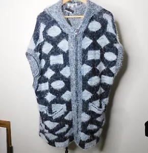 Hooded Long Sweater Vest Soft Knit Zipper Front Oversize M - Picture 1 of 3