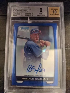 2012 BOWMAN CHROME AUTOGRAPH RC RONALD GUZMAN BGS 9/10 BLUE REFRACTOR 028/150 - Picture 1 of 2