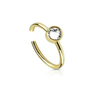 Solid 14K Gold Nose Hoop with CZ Gem - Picture 1 of 5