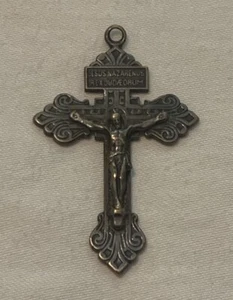 Vintage Jesus Nazarenus Rex Judaeorum Catholic Crucifix Cross Holy Heart - Bild 1 von 2