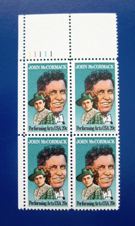 Sc # 2090 ~ Plate # Block ~ 20 cent Performing Arts Issue, John McCormack (dg22) - Image 1 of 1