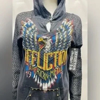 Affliction Sz M American Metal Born To Run Eagle Rock & Roll Forever Hoodie - Image 1 of 4