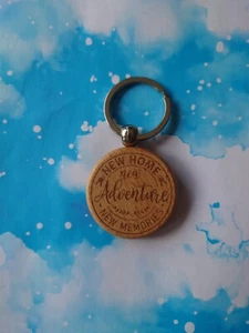 Personalised wooden keyring New Home House Laser Engraved - Picture 1 of 2