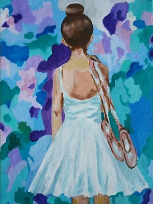 РRetrato Bailarina Niña Bailarina Punta Zapatos Original Pintura Acrílica Infancia Foto 1 de 4