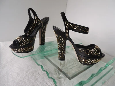 Sandalias Sergio Rossi de cuero negro con plataforma tachonada y correa al tobillo talla 38 EE. UU. 8 Foto 1 de 4