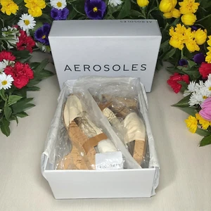 Aerosoles Miki Damen-Sandalen natürliches Canvas Keilabsatz Sommer Korkabsatz neu im Karton Größe 8 - Bild 1 von 10