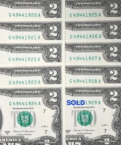 TRAILING YEAR 1901 - 1929 $2 Two Dollar Bill Serial Number ($12.99/Piece) - Picture 1 of 3