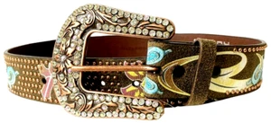 NEU Roper braun Leder WESTERN Strass BLING HEARTS SKULL Damen GÜRTEL Gr. S - Bild 1 von 12