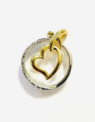 Sterling Silver Two Tone Heart Diamond Pendant - Image 1 of 2