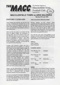 1998 MACCLESFIELD v ARIS SALONIKA (GREECE) FRIENDLY - Picture 1 of 1