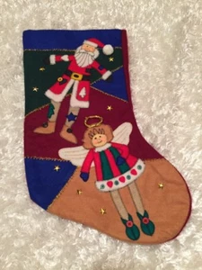 Christmas Stocking Santa Angel Hand Made Appliquéd Embellished New 21” Diagonal - Picture 1 of 8