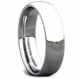 Wedding Band 6mm Classic Polished Tungsten Ring Dome Comfort Fit - Picture 1 of 4
