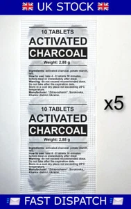 ACTIVATED CHARCOAL 5 SHEETS X 10 TABLETS  fast dispatch UK stock - Picture 1 of 2