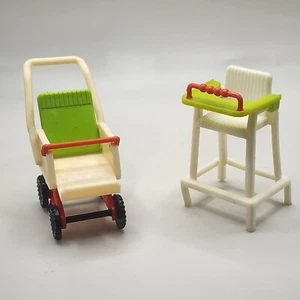 West German Doll Stroller And High Chair Green And Orange   - Picture 1 of 6