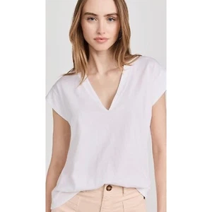 Camiseta FRAME Le Mid Rise V en blanco blanco algodón hombrera grande - Imagen 1 de 6
