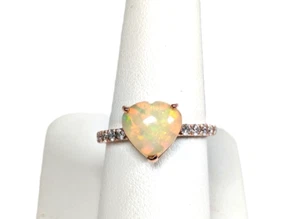 14 Karat Gold Herz Opal und Diamant Ring, Größe 7-1/4 - Bild 1 von 6