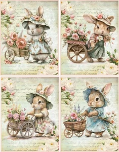 8 BUNNY RABBIT FLOWERS FANTASY VINTAGE WHIMSICAL GLOSSY BLANK CARD ENVELOPES - Picture 1 of 4
