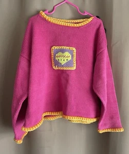 Vintage Funky Hot Pink AGI REVE 82 Sz 8 Heart Sweater - Picture 1 of 11