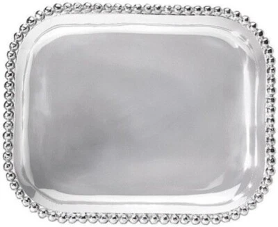 Rectangular platter with beaded edge. Made from recycled aluminum. Imported. - Image 1 of 4