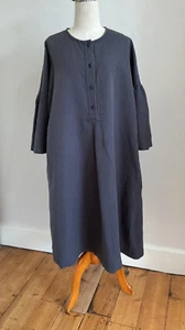Toast Linen Cotton Dress 16 Chest 48in Khaki & Navy Stripe Tunic Style - Picture 1 of 9