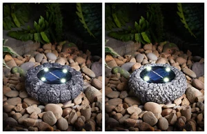 Garden Ornaments Stone Effect Ground Solar Powered LED Light Outdoor Spotlight  - Picture 1 of 11