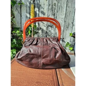 Vintage Ladies Purse Bakelite Handled Leather Knitting Bag 1940s - Picture 1 of 6