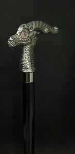 Silver Dragon Handle Foldable Black Wooden Walking Stick Cane All Sizes 90 - 110 - Picture 1 of 5