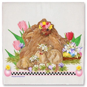 Chicken Buff Orpington Hen with Chicks Floral Kitchen Dish Towel Pet Gift - Picture 1 of 1