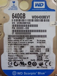 Western Digital WD6400BEVT-22A0RT0 | DCM: HACVJHB | 08 DEC 2009 | 640GB - Bild 1 von 1
