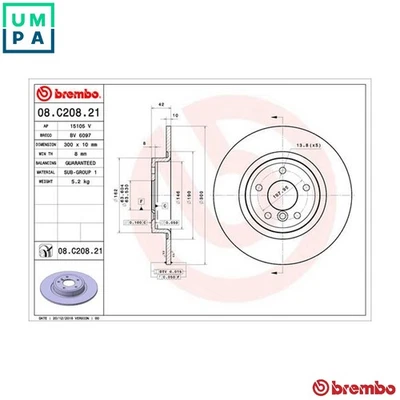 2x BRAKE DISC 08.C208.21 FOR JAGUAR 204DTD/204PT 2.0L 4cyl XF - Image 1 of 4