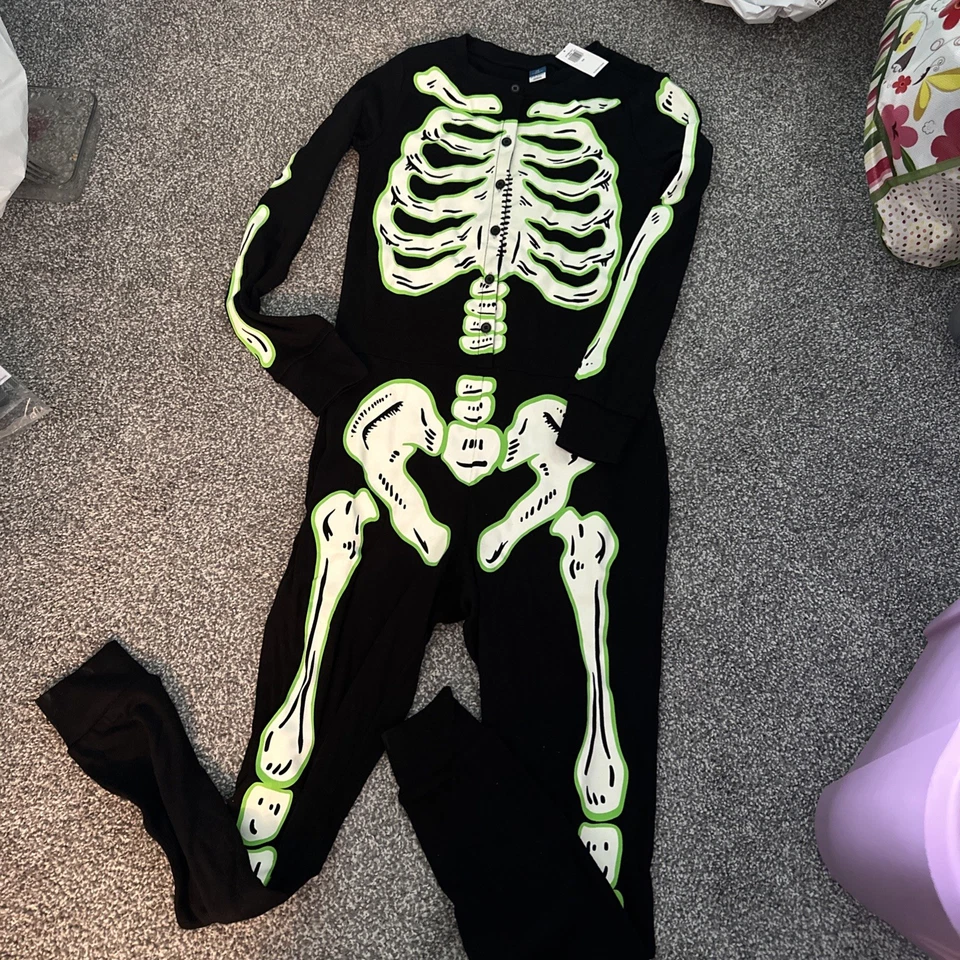 Old navy Adult XS Glow In The Dark Skeleton One Piece Pajama - Image 1 of 1