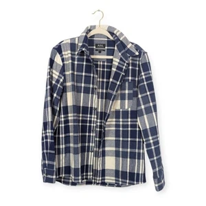 New A.P.C. Mens Jacket Blue Surchemise Trek Plaid Wool Blend Shacket Size L - Picture 1 of 7