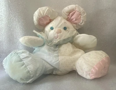 Fisher Price Baby Puffalumps Rattle Mouse Plush 1989 Blue Vintage Puffalump 10" - Image 1 of 4