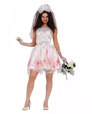 HORROR-SHOP Blutiges Killerbraut Kostümkleid mit Schleier für Halloween