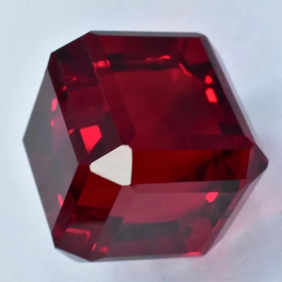 65.50 Ct CERTIFIED Extremely Rare Lab-Created Ruby Red Loose Gemstone Cube Cut - Image 1 of 4