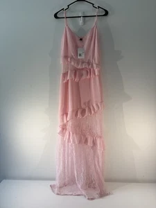 FOREVER 21 Womens Petal Pink Ruffle Lace V Neck Sleeveless Dress Chiffon Medium - Picture 1 of 5
