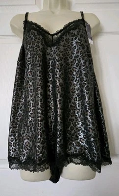 Cacique 2 Pc Metallic Leopard Print  Black Lace Cami &Shorts PJ Set Sz 18/20 NWT - Image 1 of 4