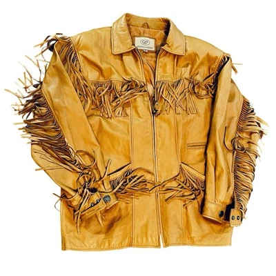 VTG Georgetown Leather  Western Tassels Western Indian Head Design Buttons Sz XL - Image 1 of 4