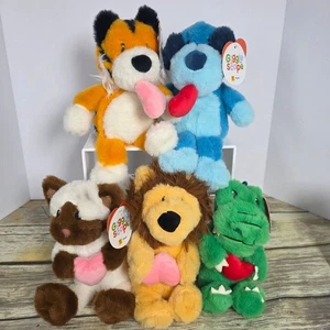 Valentines Day Giggle Scape Plush Set Of 5 Stuffed Animals Tiger Lion Bear Dog A - Picture 1 of 12